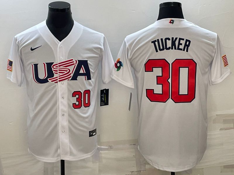 Men 2023 World Cub USA 30 Tucker White Nike MLB Jersey5